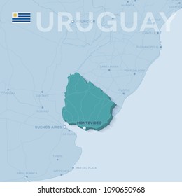 Verctor Map of cities and roads in Uruguay.