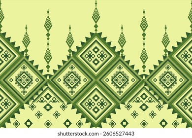 Verdant diamond lattice with indigenous-inspired motifs. Bold geometric symmetry in forest greens on cream. Perfect for modern ethnic-inspired designs.​​​​​​​​​​​​​​​​