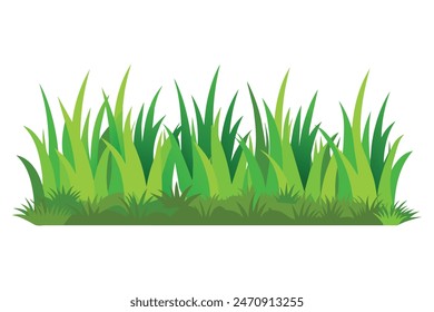 
Verdant grass tufts row flat vector illustration on white background.