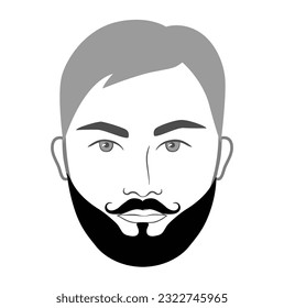 Verdi Beard style men in face illustration Facial hair Imperial mustache. Vector grey black portrait male Fashion template flat barber collection set. Stylish hairstyle isolated outline on white.