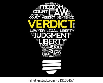 Verdict bulb word cloud collage, concept background
