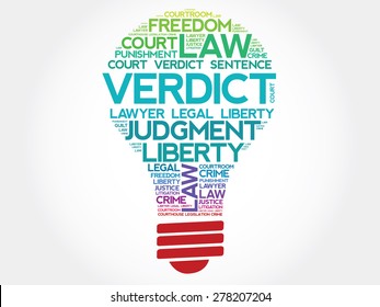 Verdict bulb word cloud concept