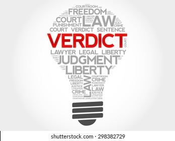 Verdict bulb word cloud concept