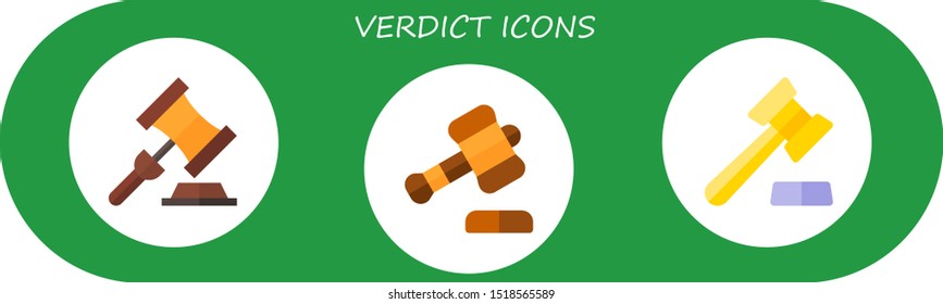 verdict icon set. 3 flat verdict icons.  Simple modern icons about  - auction, gavel