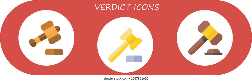 verdict icon set. 3 flat verdict icons.  Simple modern icons such as: auction, gavel