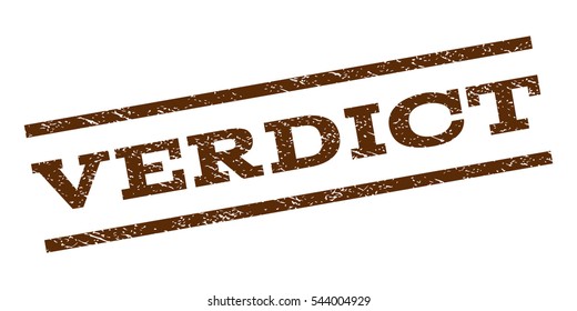 Verdict watermark stamp. Text caption between parallel lines with grunge design style. Rubber seal stamp with unclean texture. Vector brown color ink imprint on a white background.