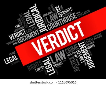 Verdict word cloud collage, concept background