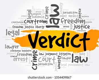 Verdict word cloud collage, law concept background