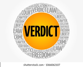 Verdict word cloud collage, law concept background