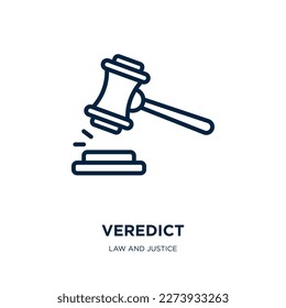 veredict icon from law and justice collection. Thin linear veredict, law, hammer outline icon isolated on white background. Line vector veredict sign, symbol for web and mobile