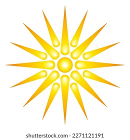 Vergina Sun, símbolo Estrella Argead. Estrella de la Vergina, Estrella de la Vergina o Estrella de la Argeadai, símbolo solar rayado en el arte griego antiguo. Un halo de 16 rayos triangulares, alrededor de la cabeza del dios del sol Helios.