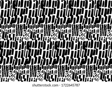 Rasgos de marcador cortos, líneas gruesas y delgadas. Patrón transparente con marcas de mano diferentes. Textura monocroma vectorial.