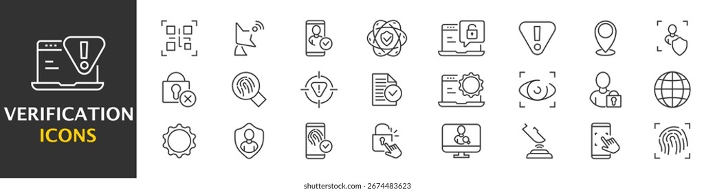 Verification and authorization symbols. Set of simple icons in silhouette