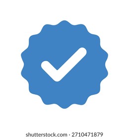 Icono de insignia de verificación. Sello circular azul con una marca de verificación blanca para Aprobación, autenticación, Estado certificado y garantía de calidad.