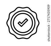 Verification Badge Line Icon, Outline Symbol for Identity Proof, Trust Seal, Quality Guarantee, Security Auth, and Official Certification. Vector Sign Icon.