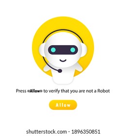 Verification banner. Press allow to verify that you are not a robot. Information privacy, verification technologies, access control system, data access, user password. Vector EPS 10