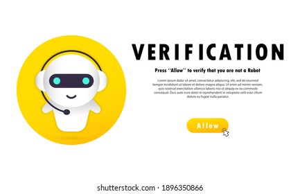 Cartel de verificación. Pulse Permitir para comprobar que no es un robot. Privacidad de la información, tecnologías de verificación, sistema de control de acceso, acceso a datos, contraseña de usuario. EPS vectorial 10
