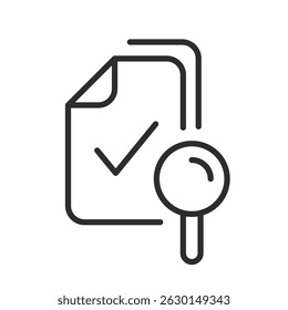 Documento comercial de verificación. Icono de revisión de auditoría. Ilustración vectorial.