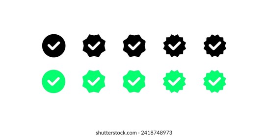 Verification check mark icon set. Silhouette and flat style. Vector icons