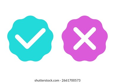 Ícone de marca de verificação. Símbolo de cruz de rejeição. Selos de aprovação de vetores. Ilustração do projeto de confirmação.