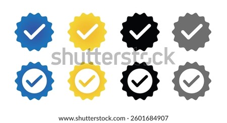 Verification Checkmarks on Social Media Blue, Grey, Gold, and Black, verification icons hand drawn vector illustration set verified badge