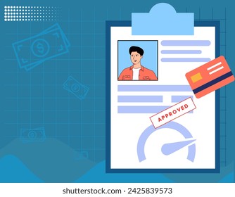 Tarjeta de crédito de verificación para el pago en la ilustración vectorial del teléfono móvil 