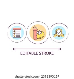 Verification of food quality loop concept icon. Products checkup process. Safe nutrition certification abstract idea thin line illustration. Isolated outline drawing. Editable stroke