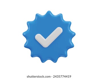 verification icon on blue tick mark icon 3d rendering vector illustration