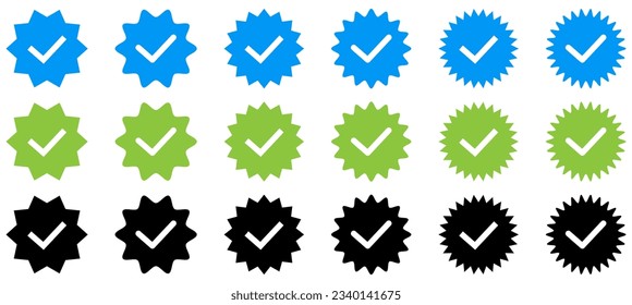 Verification icon set. Social media account verification symbols. Vector illustration isolated on white background