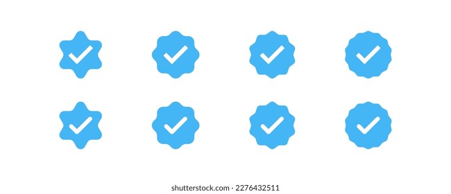 Verification icon. Split road symbol. Verify check mark signs. Confirm symbols. Guarantee certificate icons. Blue color. Vector isolated sign.