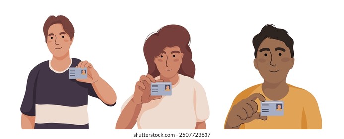 Verification ID Set is an illustration of Verification ID using system of face recognition and personal ID. The concept is a people holding their own ID.