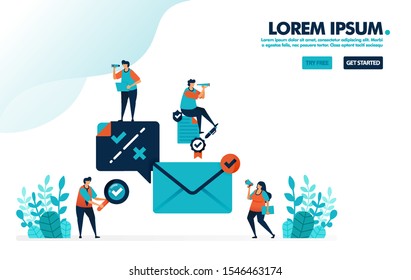 Verification and notification to receive email. Check or cross selection to reply to a message. Simple tick symbol vector illustration for landing page, web, template, mobile apps, ui, flyer, poster