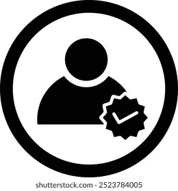 Ícone de perfil de verificação. Sinais de marca de verificação de crachá. Confirmar símbolo do usuário. Logotipo de identificação. estilo plano.