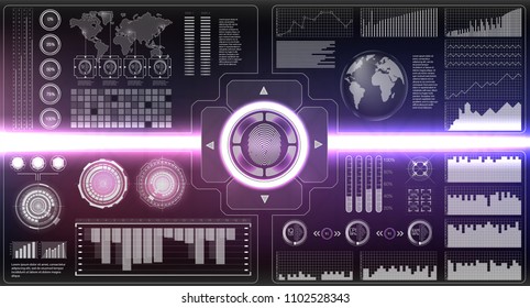 Verification scanners set. Finger Scan in Futuristic Style. Biometric id with Futuristic HUD Interface. screen monitor background template. Scanning Technology Concept Illustration. Identification