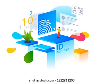 Verification steps. People interacting with info graphics via application. 3D vector isometric illustration Verification steps. People interacting with info graphics via application. 3D vector isometric illustration