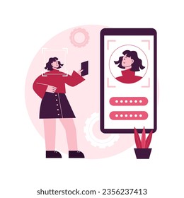 Tecnologías de verificación abstracta ilustración vectorial de concepto. Proceso de verificación, acceso a datos, contraseña de usuario, cuenta de medios sociales, escaneo de iris, reconocimiento facial, metáfora abstracta de seguridad.