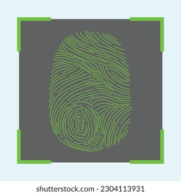 Verification using a fingerprint. The security system passed. Green color. Fingerprint scanning. Biometric authorization. Flat vector illustration.