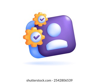 verified account concept. settings, verification, system and management. illustration of account symbol with gear and check mark. icon or symbol. minimalist 3d concept design. graphic elements