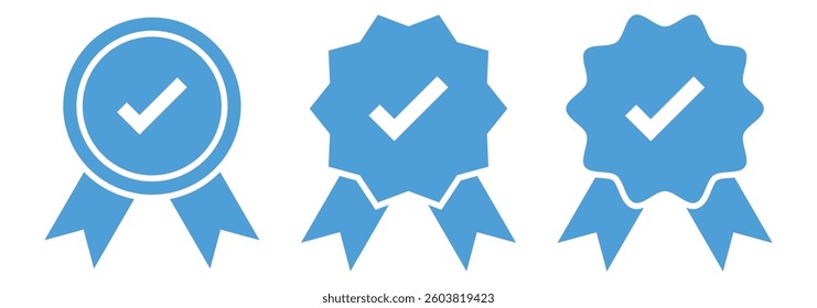 Verified account icon set vector design. Quality Badge Set. Check mark award icon set. Flat line art symbols template. Approve Line Icon. Suitable for Web Page, Mobile App, UI, UX and guide. EPS 10. 