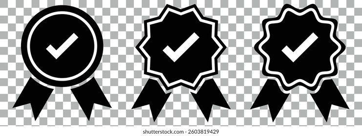 Verified account icon set vector design. Quality Badge Set. Check mark award icon set. Flat line art symbols template. Approve Line Icon. Suitable for Web Page, Mobile App, UI, UX and guide. EPS 10. 