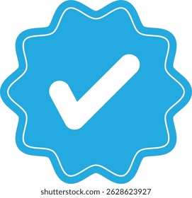 Verified account symbol in social media. Blue and check mark vector element