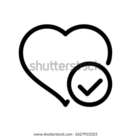 Verified Affection Outline of a Heart Featuring a Bold Confirmation Tick Symbol