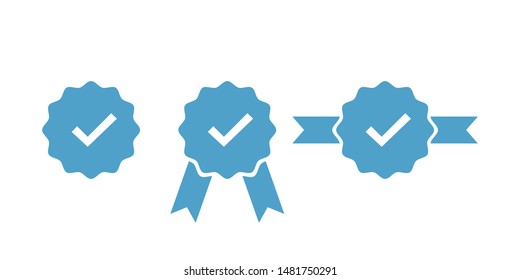 Verified and approve sign for social networks. Vector isolated icons for web badges, buttons, pins. EPS 10