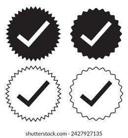 Verified and approve sign for social networks. Vector kit. Good for web badges, buttons, pins. Social media verification icons.
