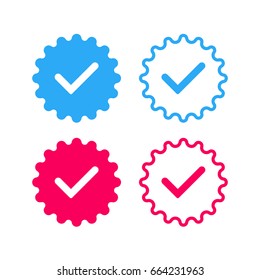 Verified and approve sign for social networks. Vector kit. Good for web badges, buttons, pins. 