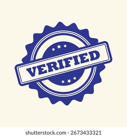 Sello de marca de verificación autenticado verificado, etiqueta de Vector de insignia de sello redondo azul para uso de confianza y certificación
