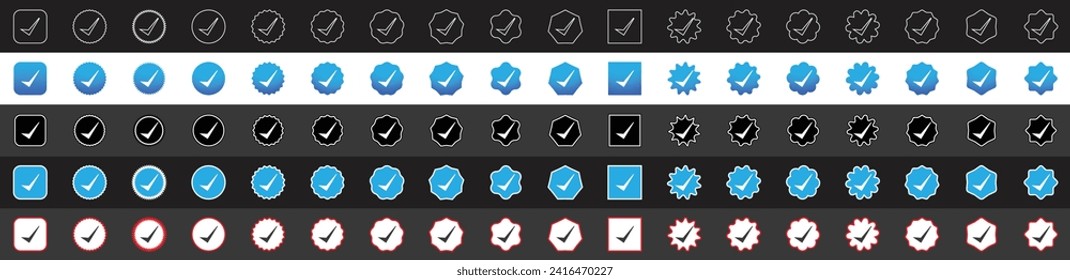 icono de verificación de insignias verificadas, Diseño de colección de insignias de aislamiento de insignias verificadas.