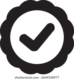 Insignia verificada con marca de verificación en Vector de estilo plano negro
