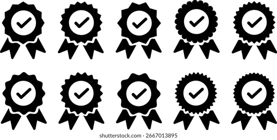 Conjunto de iconos de insignias y marcas de verificación verificadas, Aprobación y símbolos de verificación de redes sociales para Instagram y Perfiles en línea.