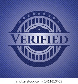Verified badge with denim background. Vector Illustration. Detailed.